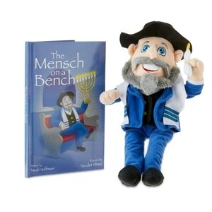 Mensch on a Bench 12" Hanukkah Moshe Plush Toy with Hardcover Book and Removable